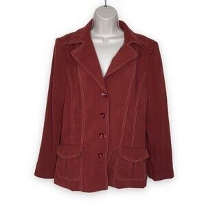Studio I Retro Style Contrast Stitch Wide Lapel Rust Jacket Pockets Women 16